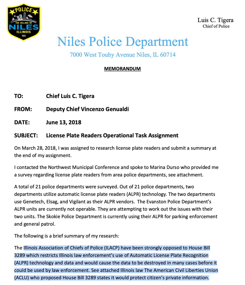 FYI <a href="/Nilespdil/">Niles Police</a> cite <a href="/ILPoliceChiefs/">ILACP</a>'s opposition to restriction of mass surveillance and recognize the <a href="/ACLU/">ACLU</a>'s efforts to protect private information.

<a href="/VNilesIL/">Village of Niles</a> is doubling down by signing up with Flock Safety without the consent of community members.
cdn.muckrock.com/foia_files/202…