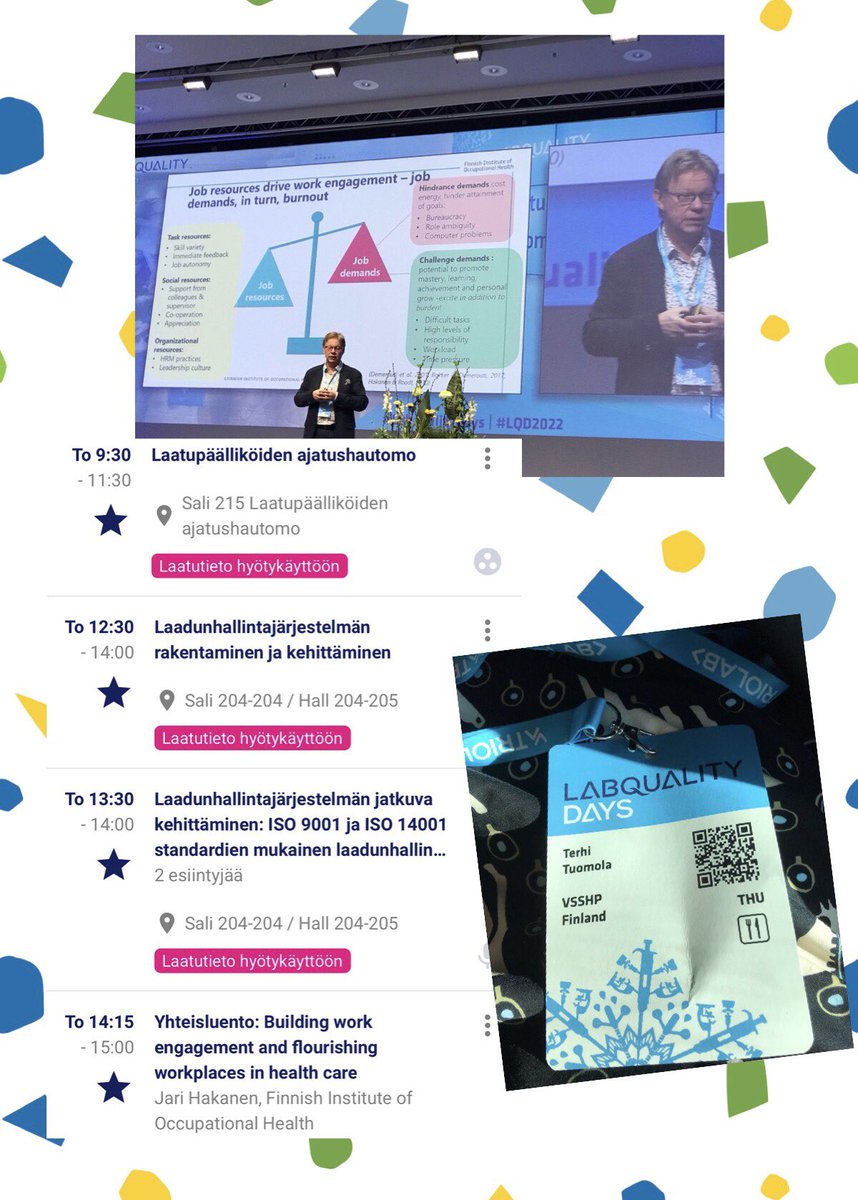 TerhiTuomola's tweet photo. Labquality Days- koulutuksessa tänään. Erinomainen kattaus laadunhallintaan liittyvää sisältöä, paljon ajatusten vaihtoa osallistujien kanssa ja verkostoitumista muiden laadunhallinnan parissa työskentelevien kanssa. Onnistunut päivä! 🤩 #LabqualityDays #laadunhallinta https://t.co/MIo6zbGkEX