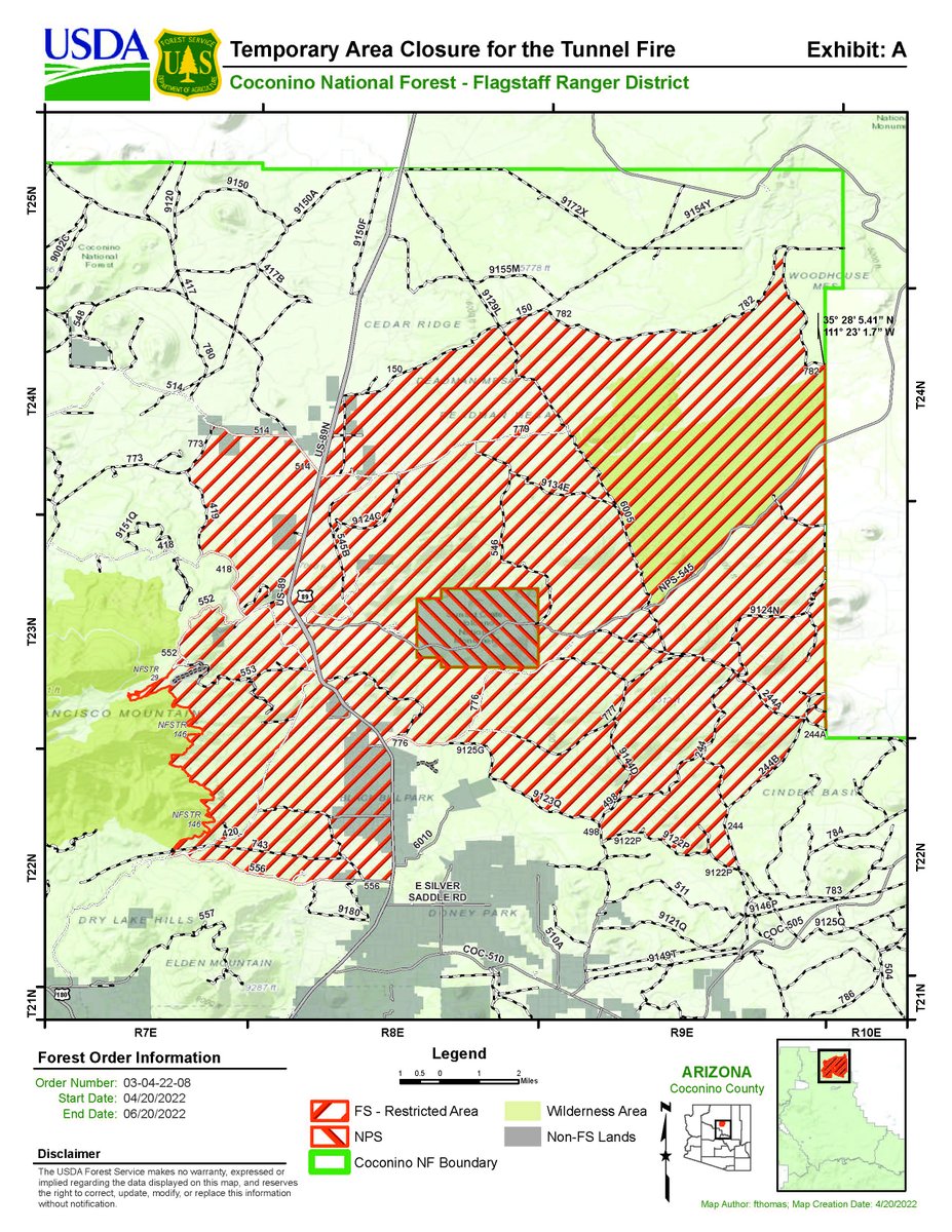 CoconinoNF's tweet photo. #ClosureOrder #TunnelFire As of April 20, it is prohibited to enter the area depicted in the map below. Trail and road use within the area is also prohibited. https://t.co/5CaqgQl0mf https://t.co/eRjPMcA3bM