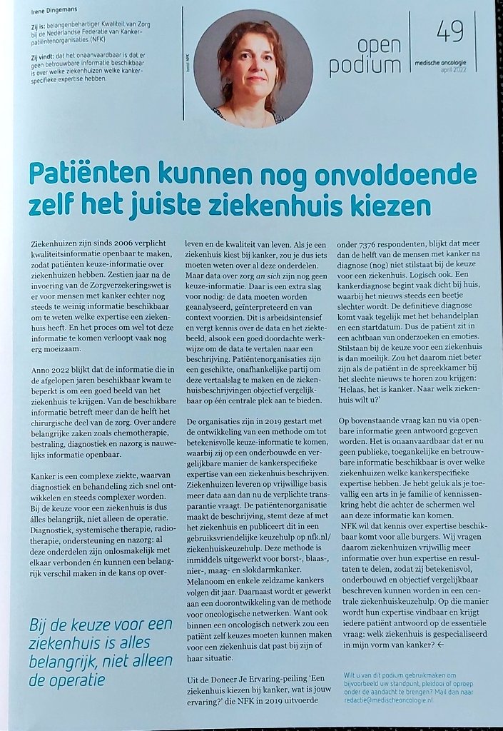 'Kankerpatiënten kunnen onvoldoende zelf het juiste ziekenhuis kiezen' - Zo is dat, <a href="/IreneDingemans/">Irene Dingemans</a> !