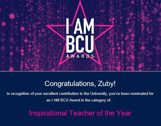 Checking emails today, I found that I've been nominated for 'Inspirational Teacher of the Year'! Huge thanks to anyone here that's nominated me. It's been a really tough year, so it means so much to have this. 
#IAMBCU #IAMBCUAWARDS #students #university