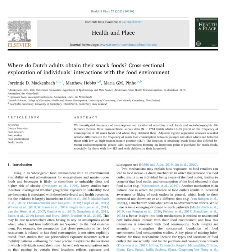 New paper in Health&Place w/@mgabrielapinho & @hobbs_PA focused on the ways in which individuals interact with their #foodenvironment >> supermarkets are an important location for obtaining snack foods >> non-food locations (e.g., stations) are also used to obtain snack foods