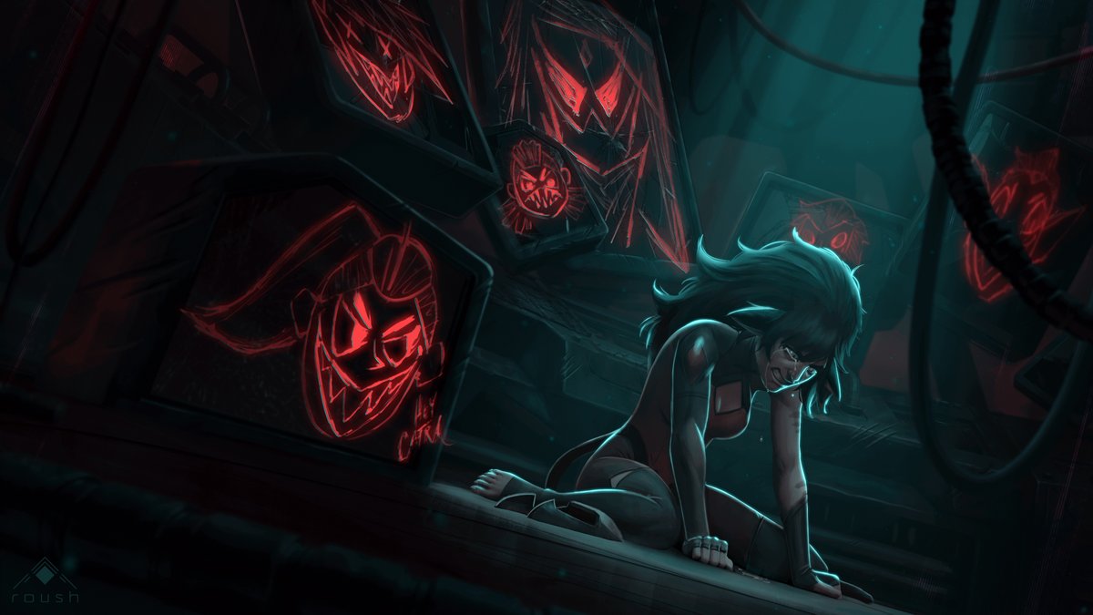 Catra Alone. Inspired by the episode "Fractures." Tried adding in Arcane-style chicken scratch scribbles over the shattered screens.  #catra #shera #spop #fanart