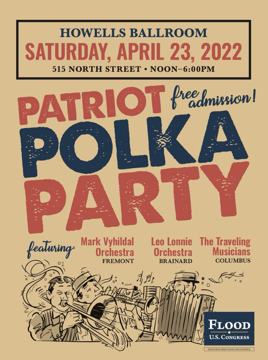 Flood4Nebraska's tweet photo. This weekend bring your friends and family to the Patriot Polka Party at the Howells Ballroom! Live music, free kolaches, and tons of fun. RETWEET to help spread the word! https://t.co/qu94enayjh