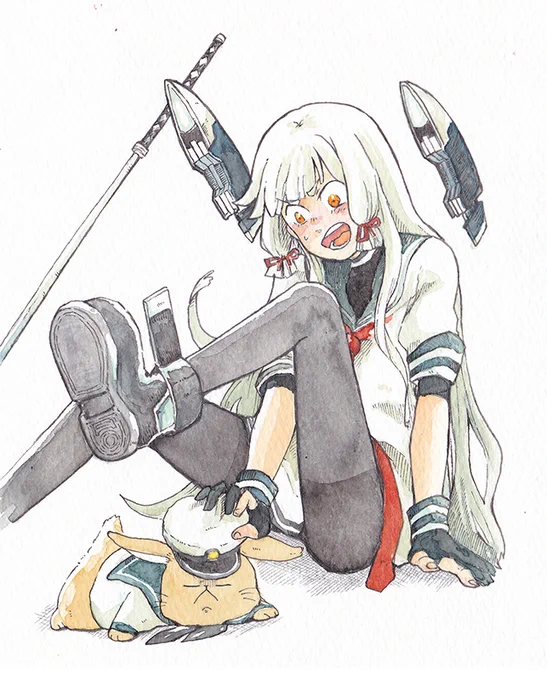 これは昔描いた水彩の叢雲と提督です。 