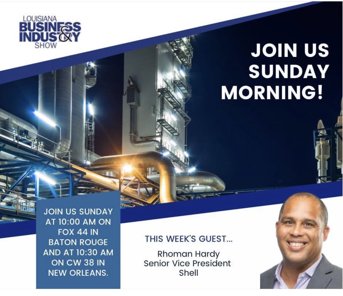 TimHJohnson2's tweet image. Rhoman Hardy, Senior Vice President of Shell, is my guest this week on the Louisiana Business &amp;amp; Industry Show.

Join us Sunday morning at 10:00 AM on Fox 44 in the Greater Baton Rouge Market and at 10:30 AM on CW 38 in the New Orleans market. Show on YouTube early next week.
