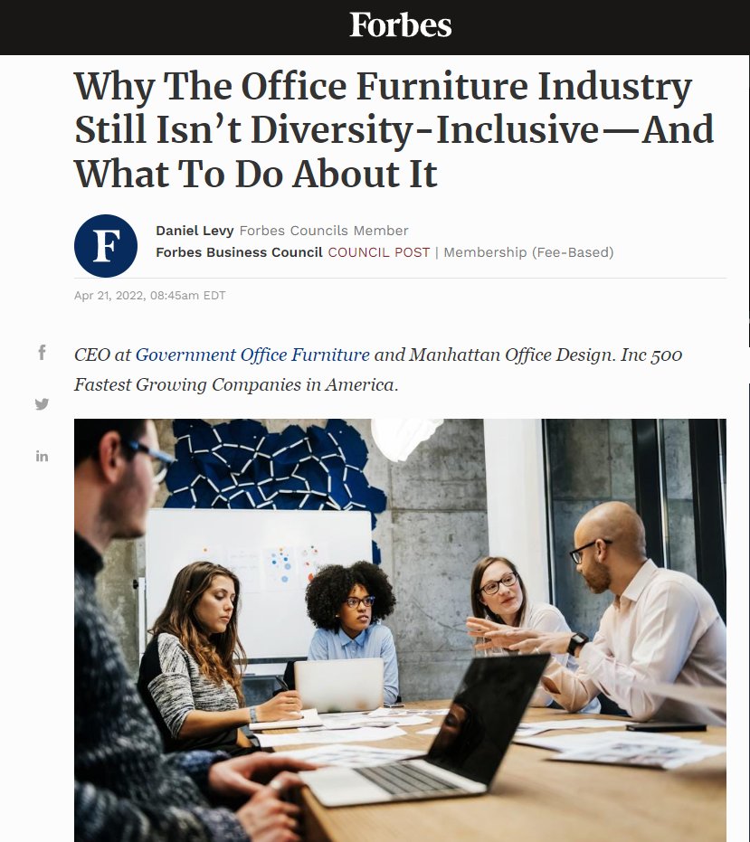 Thanks <a href="/Forbes/">Forbes</a> for supporting #diversity #equality and featuring our latest article "Why the Office Furniture Industry is not Diversity-Inclusive and what to do about it" #officefurniture #contractfurniture #millerknoll #steelcase #Forbes