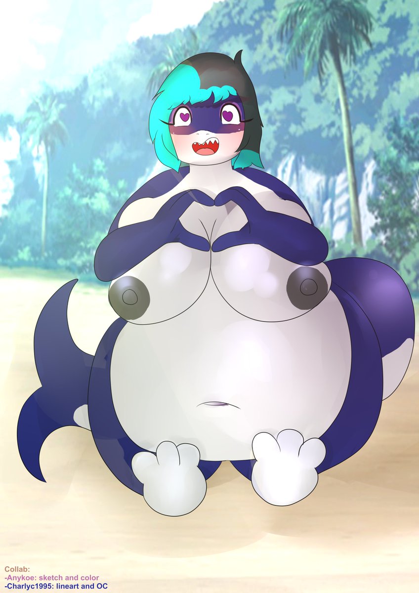 charlyc1995's tweet photo. A lil collab with @anykoe22  of a sweet big shark :3
Sketch and color work from @anykoe22 
Lineart work from me
#fatfurry 
#bbw https://t.co/ZhNOWHkzkK