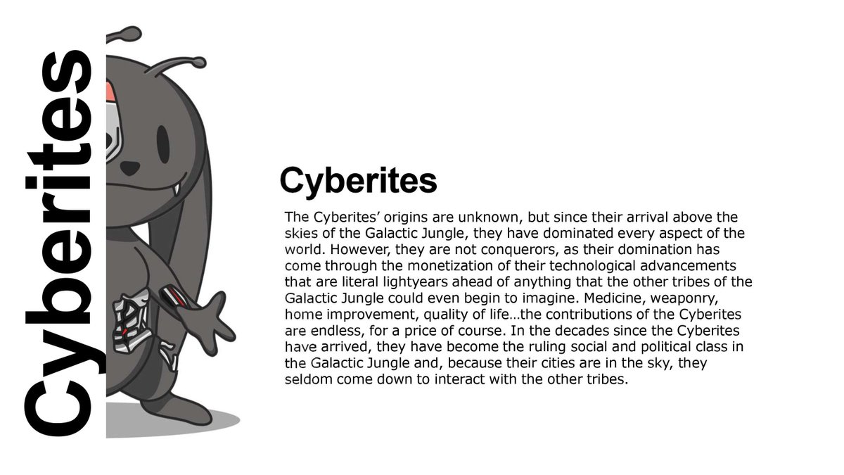 Galactic_Jungle's tweet photo. Introducing the Cyberite Tribe, the technological backbone of the Galactic Jungle🤖

To celebrate all 5 Tribes' Lore being revealed, we will be dropping another mini game link for Discord access once this tweet gets 100 RTs🔔

Who else wants to enter the Jungle? https://t.co/qNbQpW6ydV