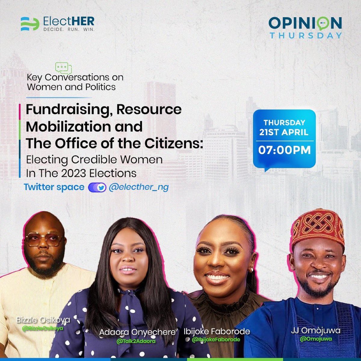 It’s almost time! Who is joining us??? Let’s talk YOU, Money &amp; Politics! Let’s go!!
<a href="/Omojuwa/">JJ. Omojuwa</a> <a href="/bizzleosikoya/">Bizzleosikoya.eth</a> <a href="/Talk2Adaora/">Adaora Onyechere Sydney Jack.</a> <a href="/ibijokefaborode/">IBIJOKE FABORODE</a> we are ready!!!