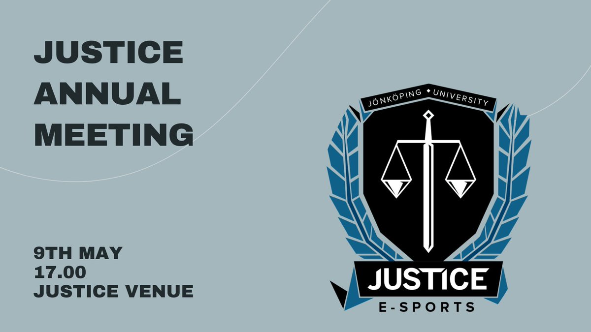 Annual meeting for Justice Esports will be held at 
- 9th May
- 17.00
- Justice Venue

Join us while we discuss possible changes, bid farewell to our previous members, and elect a new board! More information here: instagram.com/p/Ccn0fELo6SR/
