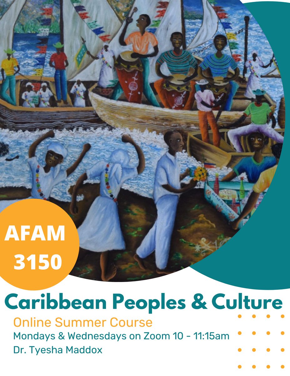 NEW 2022 Summer Session 1 course!

This course is a general introduction to the people, culture, and history of the Caribbean region. Entirely online with a combination of synchronous Zoom meetings Mons &amp; Weds 10 - 11:15 am and asynchronous modules. 

Register now!