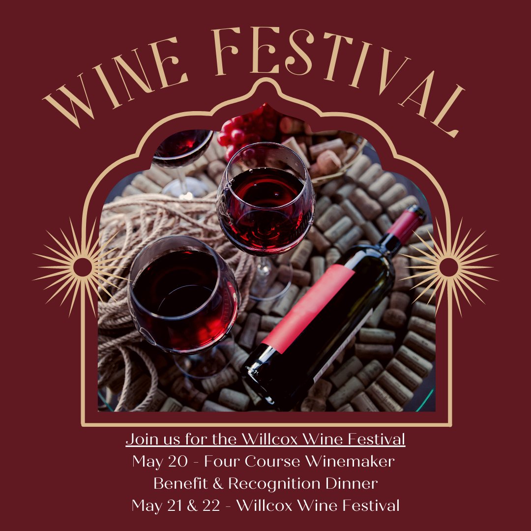 What a great weekend it's going to be Willcox Wine Country 25th Festival - Spring 2022.

Get your tickets at …llcox_spring_fest_2022.eventbrite.com

#wine #arizona #willcox #willcoxwine