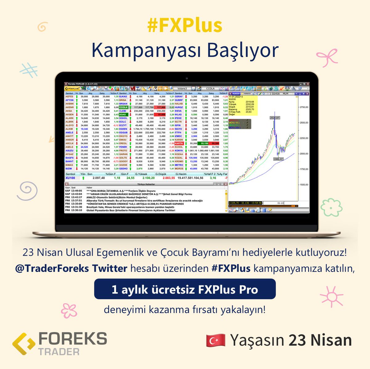 23 Nisan’a özel 23 kişiye FXPlus Pro!🎉

Kampanyaya şimdi katılın, 1 aylık ücretsiz FXPlus Pro deneyimi kazanma fırsatı yakalayın! 

Katılmak için yapmanız gerekenler @TraderForeks Twitter hesabımızı takip etmek ve #FXPlus hashtag’ini kullanarak tweet atmak!

📢Son gün 29 Nisan