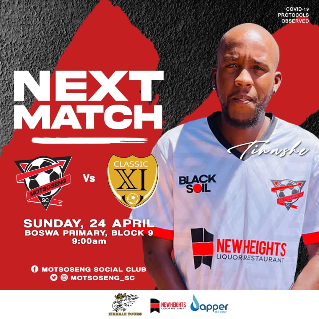 Motsoseng_SC's tweet photo. This Weekend we take on Classic XI in block 9, we look forward to see everyone at the game 🙌🏾 #MotsosengSunday #zikhaletours #newheights #dapperstillwater https://t.co/IRN3DTKDMk