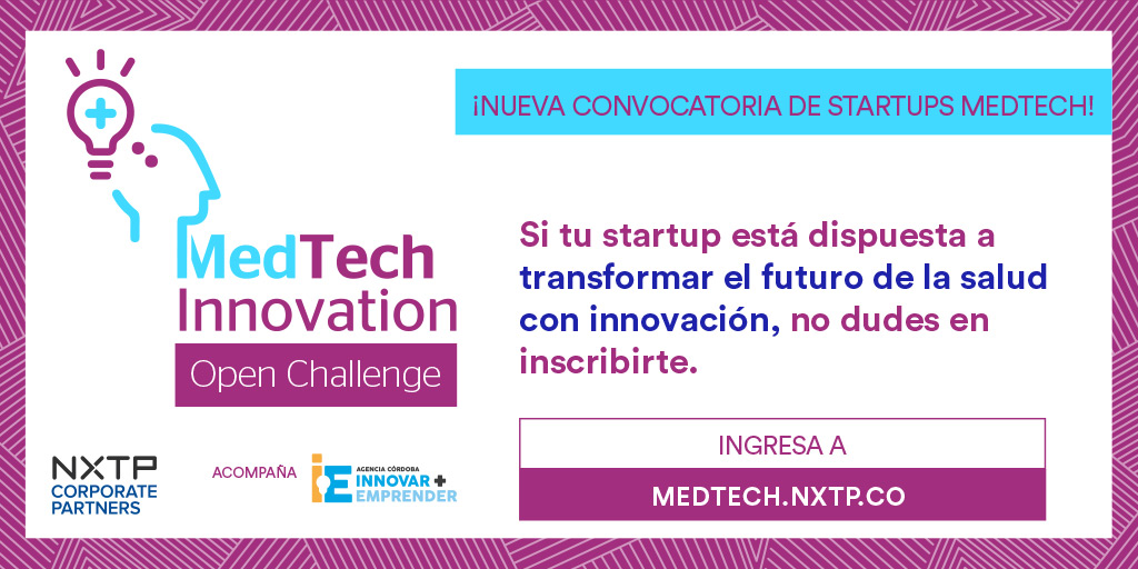 Acompañamos a @NXTPco en esta nueva convocatoria

Llega Medtech Innovation Open Challenge, una iniciativa de Innovación que busca identificar startups  de toda LatAm con soluciones digitales innovadoras que mejoren la #salud de las personas.
 
Más info 👉 medtech.nxtp.co