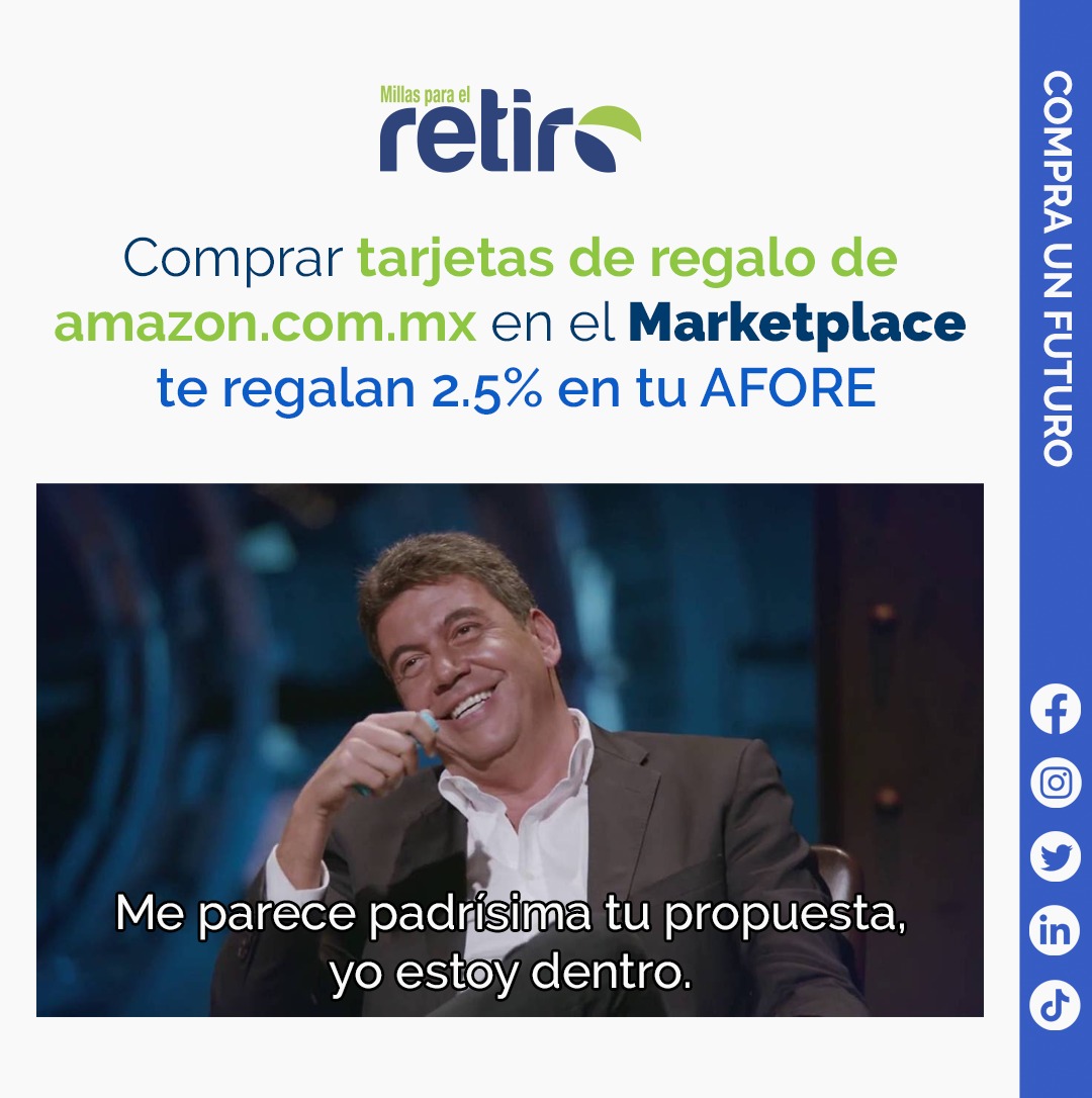 millas_retiro's tweet photo. ¿Ya sabías lo fácil que es ahorrar a través de tus compras? ¡Inténtalo!
#millasparaelretiro #amazon #sharktank #estabuenisimo #arturoeliasayub #marketplace #amazonmexico #amazonmx #amazonfinds #jubilación #pensión #ahorroparaelretiro #retiro #sving #retirement #pension https://t.co/reXGafREce