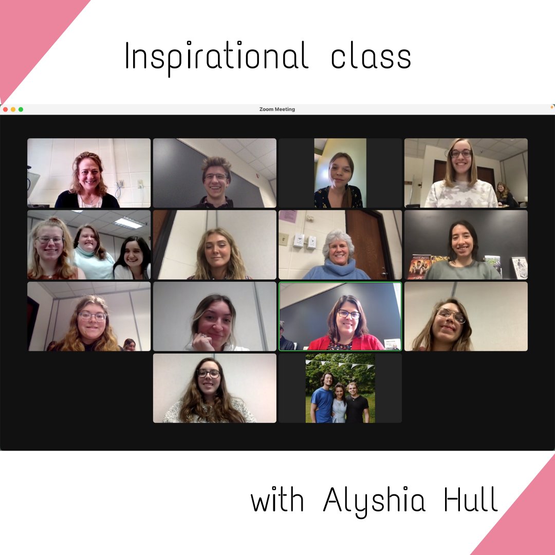 TUcommdept's tweet photo. PWR's Inspirational class taught by Kim Childress zoomed with Award-winning journalist, Alyshia Hull.
🌷
Alyshia discussed having a YouTube account and talked about goal-setting. She also showed a video of her dog, Taco! 🐶
🌷

#professionalwriting #tayloru #tayloruniversity https://t.co/GabU2oZ9OU