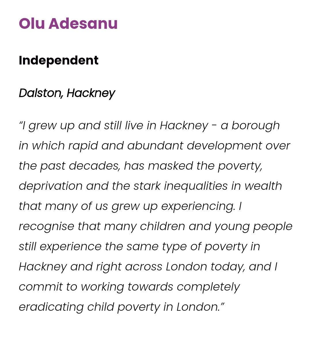 London has higher levels of child poverty than anywhere else in the country.

That is why I support the London Child Poverty Alliance's call for #PovertyFreeLondon and I have pledged to seek to reduce child poverty through my work.

View my pledge: childpovertylondon.org/pledge-wall