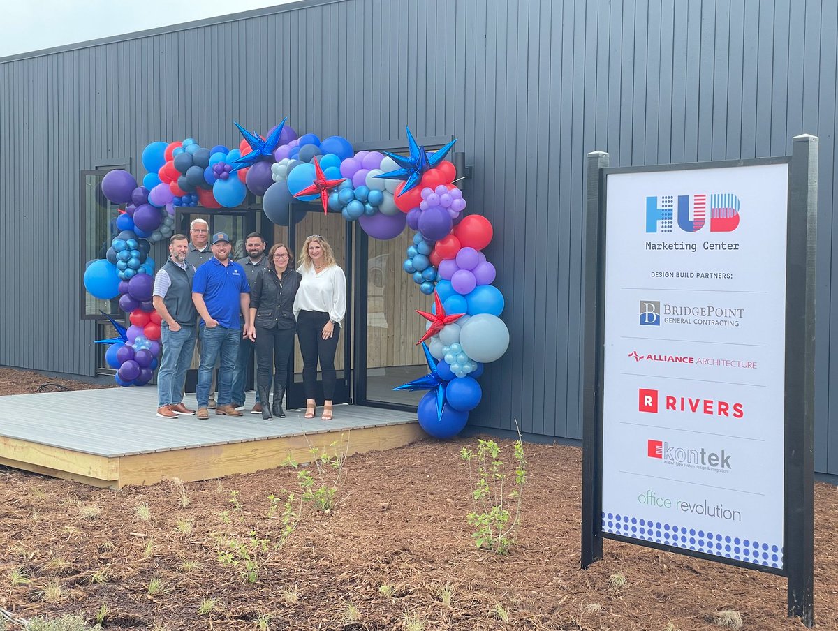 BridgePointNC's tweet photo. We are proud to be working on @HubRTP with Faulconer Construction to build this incredible marketing center! 
When @TheRTP  tells you there will be a 275+ person @NAIOPRD bus tour showing up in 3 weeks…you do whatever it takes! #forevergroundbreaking #naiopbustour2022 #hubrtp https://t.co/05pBqO365z
