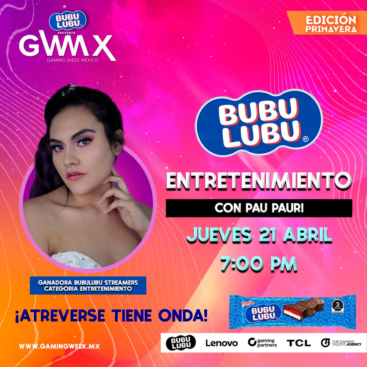 GamingWeekMX's tweet photo. Estamos a punto de iniciar con la participación de @PAUPAURI_ en #GamingWeekSpring22. #AtreverseTieneOnda con @BubulubuMx.
Nos vemos a las 7:00 pm. 🔥👌
✅ ¡Regístrate aquí!: https://t.co/IgWPVrnItL https://t.co/OUzeRw9e83