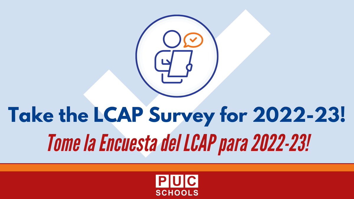 Students, Parents, Staff, and Other Stakeholders: Please take our 2022-2023 LCAP Survey! Link - surveymonkey.com/r/WQ6GGX5

Estudiantes, padres, personal y otras partes interesadas: ¡Tome nuestra encuesta del LCAP 2022-2023! Enlace - surveymonkey.com/r/W55M7MY