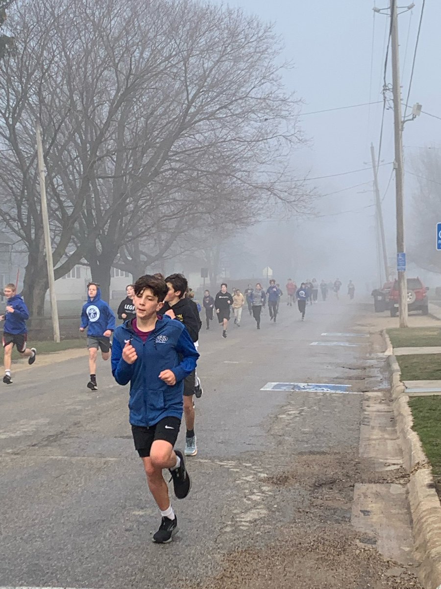 dike_new's tweet photo. Junior High Track Teams were out in full force this morning. Some see Fog.  Wolverines saw an opportunity to practice.  Great memories Wolverine’s. @DNHSUPT https://t.co/qhXQc4dS3n