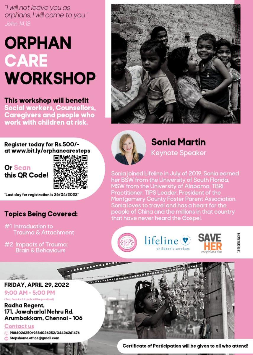 Sysvine's tweet photo. Help the society in caring for orphaned children! Join the workshop conducted by our partners Steps Home! Register Today!
#stepshome #sysvine https://t.co/RtVGT5hToV