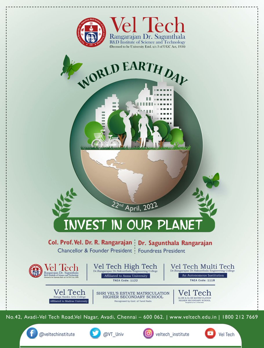 veltechofficial's tweet photo. World Earth Day!
The 2022 theme: 'Invest in Our Planet"
#VEL_TECH #VELTECH #saveearth #savewater #saveforest #saveourplanet #WorldEarthDay #WorldEarthDay2022 #InvestinOurPlanet #earthpic #ReducePollution #GoGreen #savenature #naturelove #naturephotography #naturephotographer https://t.co/91coN8vnEc