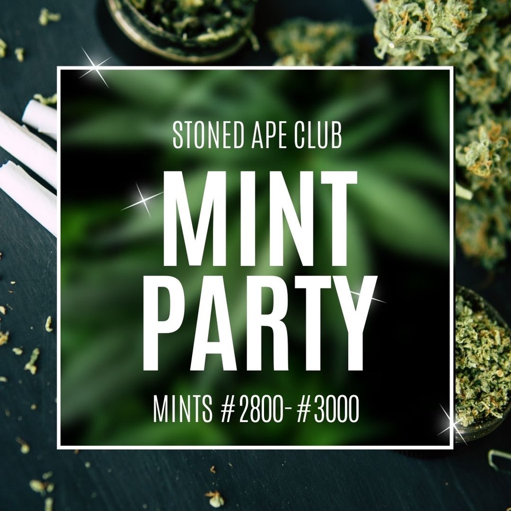 StonedApesNFT's tweet photo. Our Mint Party is coming to a close soon‼️Keep an eye out for when we start our Grand Minting Ceremony👀
💨We will be doing tons of giveaways to celebrate another $10,000 GIVEAWAY &amp; another ELITE HIGH APE 🔥🔥Now is the time to mint‼️#STAC #nft #nfts #FreeNFT #nftgiveaway https://t.co/5QPXqtl5Zy