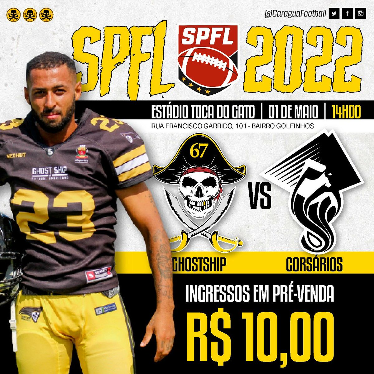 🚨 Endereço alterado 🚨

📅 01 DE MAIO DE 2022
⏰ 14h00 Horário de Brasília 
🏟️ Estádio Toca do Gato, campo do Força Jovem FC

Garanta seu ingresso da DM

#SPFL #GoGhost