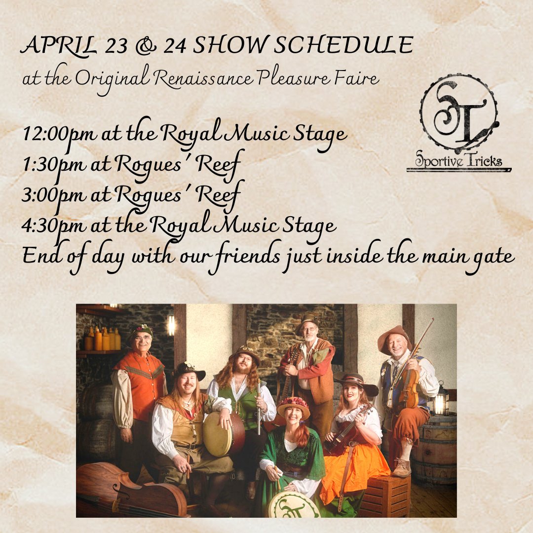 SportiveTricks's tweet photo. We're ready for third weekend of @socal_ren_faire in #Irwindale! Are you? See you in the shire!

#renaissancepleasurefaire #renaissancefaire #faire #SportiveTricks #thisweekend #livemusic #thingstodoinla #socalrenfaire https://t.co/FS5jjBYs4t