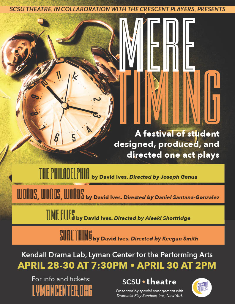 SCSU's tweet image. A festival of student-designed, produced, and directed one-act plays returns to the Kendall Drama Lab on April 28-30. @CrescentPlayers TICKETS: bit.ly/3MaNqtc