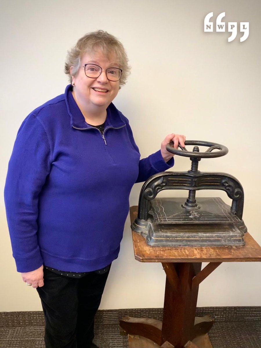NWPLibrary's tweet photo. 1/2 Please meet Marianne our unofficial book mender or Queen of Broken Books. She has been at the library for 32yrs! Here she is showing us how she would typically fix a wet book with our Brockville book
press from the late 1800s!
#NewWest #NewWestminster #nwplibrary #bookpress https://t.co/ukXzjyuwjo