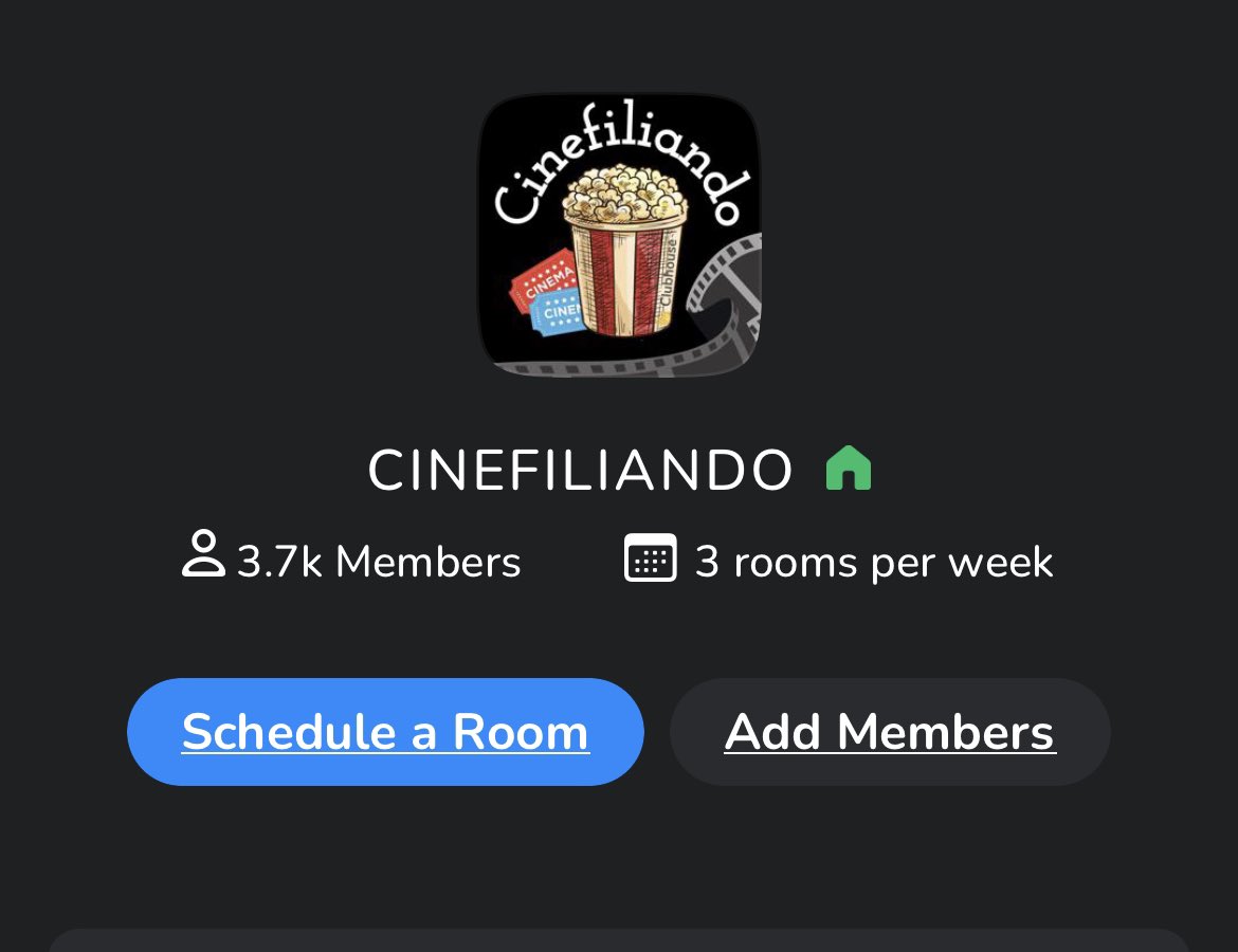 cinefiliandoCH's tweet photo. Únete al club #Cinefiliando  🍿🎬 en ClubHouse y participa en las salas programadas, o mejor aún: ¡programa tu propia sala y ven a Cinefiliar! (3/3)
https://t.co/yL9R8lDQ1p https://t.co/YYNUn8qUJ8