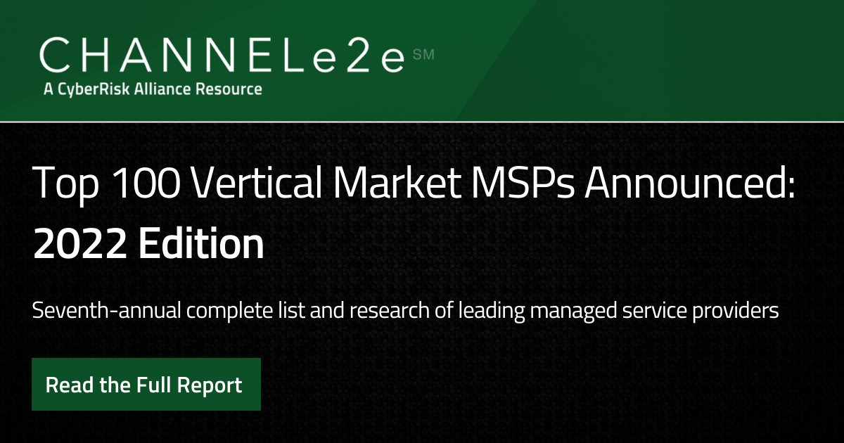SCMagazine's tweet photo. The wait is over! @ChannelE2E’s Top 100 Vertical Market MSPs list and research have been released. Research revealed key MSP business, security, and market trends. Access content on-demand or download report: https://t.co/3myeGDheDs
#MSPs #managedservicesproviders #cybersecurity https://t.co/CNESIZGdxQ