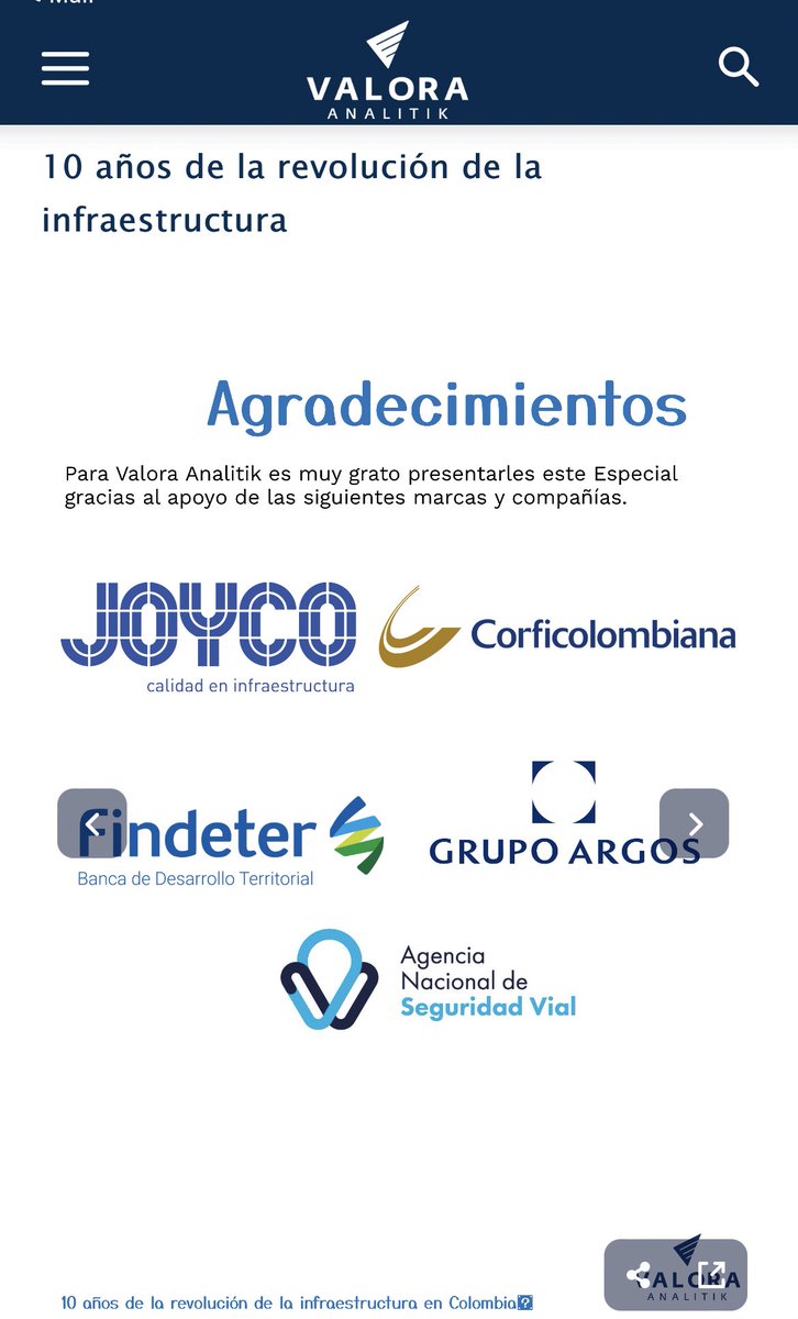 CamiloSilvaJ's tweet photo. Gracias, infinitas gracias a aquellas empresas que creen en el trabajo del equipo @ValoraAnalitik y que en este especial de infraestructura han apoyado el ejercicio
@corficolombiana @Findeter @Grupo_Argos @ansvcol #Joyco
Pueden leer completo en https://t.co/jF98YPyRt6 https://t.co/58r6R4KA0W
