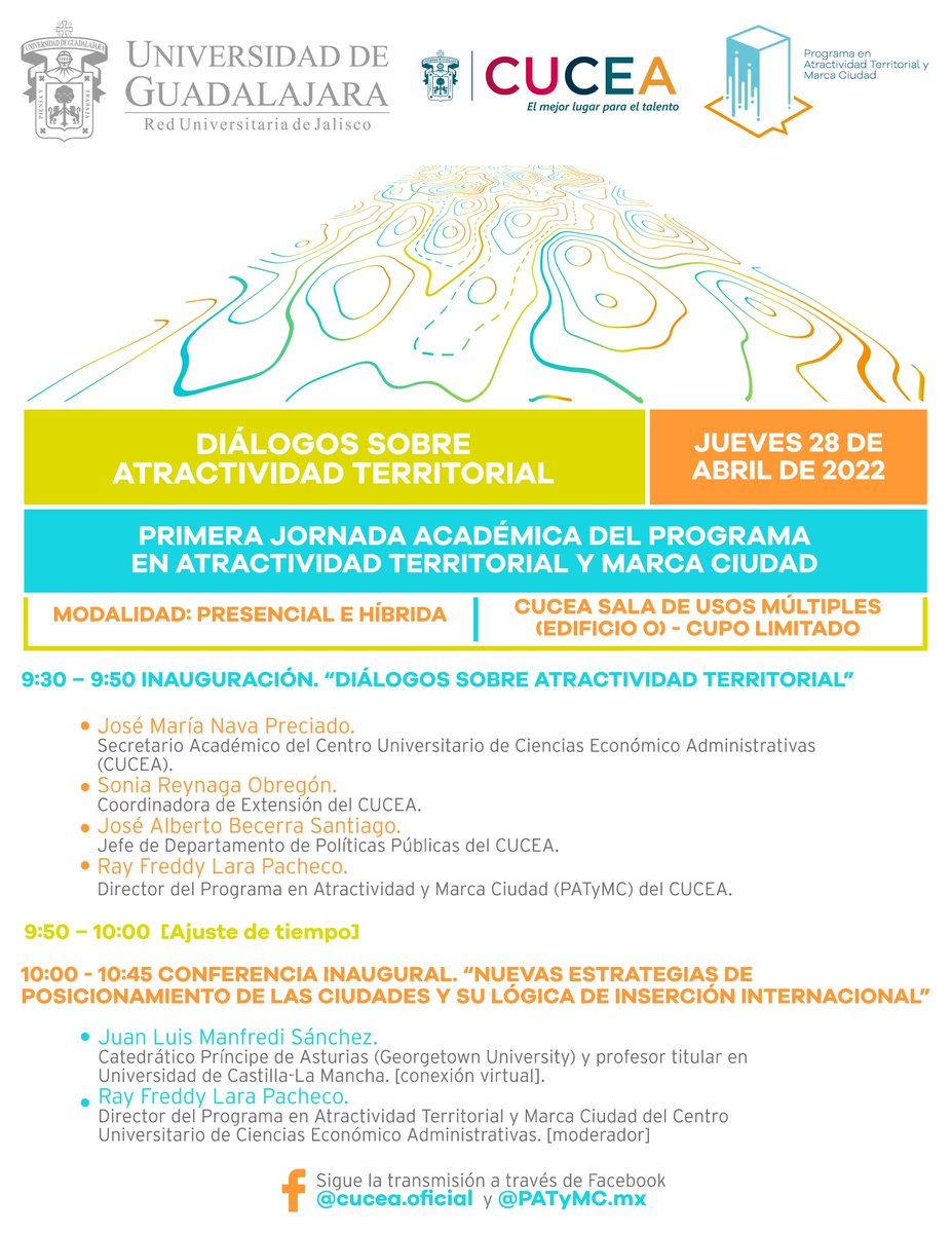 PAT_CUCEA's tweet photo. El @PAT_CUCEA invita a la 1era Jornada Académica: "Diálogos sobre #AtractividadTerritorial"
🗓 Fecha: Jueves 28 de abril de 2022⏰Horario: 9:30 - 14:30hrs📍Lugar: Sala de Usos Múltiples (Edificio O) @CUCEA_OFICIAL💻 Podrán seguir la transmisión a través del FB de #CUCEA y #PATyMC https://t.co/ZaZgaYbrOR