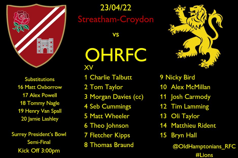 HamptoniansRFC's tweet photo. HERE WE GO. 

Squad for Saturday’s @surreycountyrugby President’s Bowl semi-final vs @scrfc in the club’s biggest game for a decade!

#lions https://t.co/vas8qDqyeE