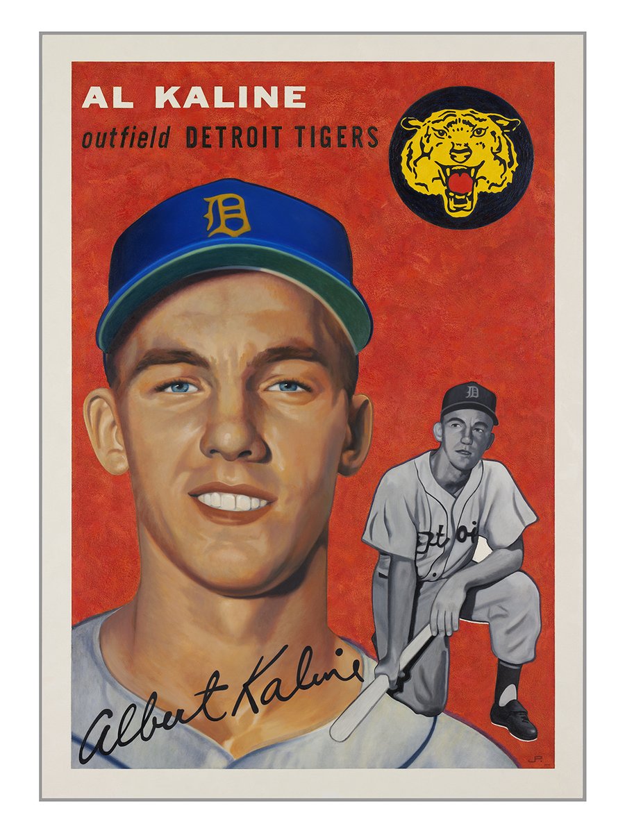 PostartPost's tweet image. Didn't get to see Miguel Cabrera make history today, but the #Tigers got revenge for walking Miggy in the 8th by pulling out a victory. To take the sting out of the day, I'm sharing my #Kaline oil painting. See my collection aty #vintagebaseballcards, postartstudio.com