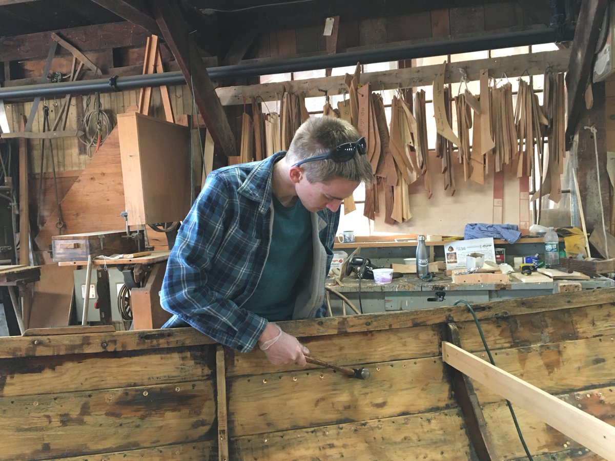 HFFInitiative's tweet photo. Harbor Freight fellows, Devon Todd and Jack Batten working on a boat at Lowells Boat shop.

Learn the art of repairing and how to maintenance boats by applying to become a fellow!

Visit: https://t.co/m1zdhg43eU! ⚓✨

#HarborFreightFellows #HarborFreight #boatrepair #fellowship https://t.co/bDUKjzFqa4