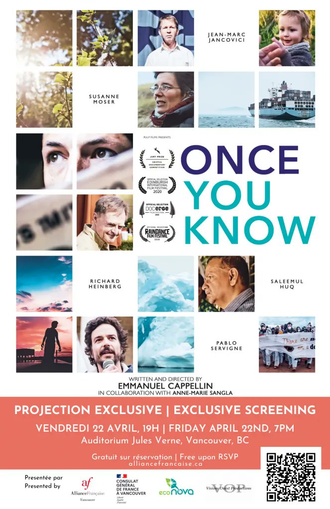 Film : Pour célébrer la Journée de la Terre - projection exclusive du film « Une fois que tu sais » – suivie d’une discussion autour de ce documentaire puissant sur comment se préparer à la transition écologique. Vendredi 22 avril à 19h, école Jules Verne -buff.ly/3ExP0mh