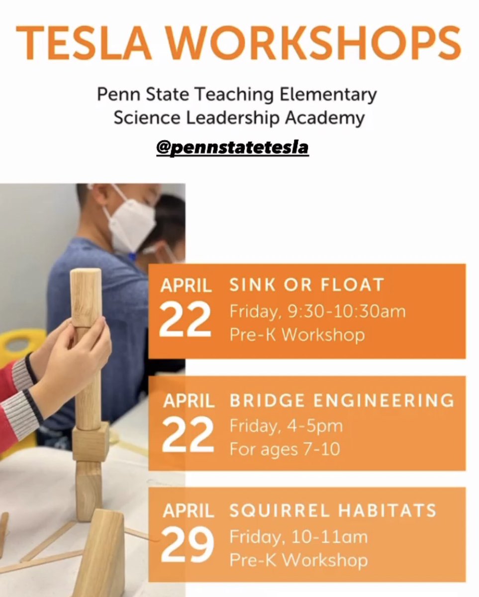 pennstateTESLA's tweet photo. Make sure to join us for our other upcoming workshops- we have 2 tomorrow (4/22)!!! 🧡
sign up at this link: https://t.co/lHJAkEmbKa https://t.co/TN7b5Xph9Q