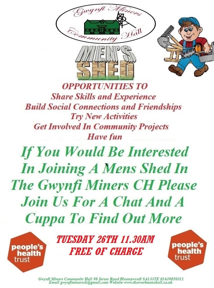 Join us for a chat and a cuppa this Tuesday. A Men Shed is a great opportunity to pursue practical interests at leisure, to learn new skills and enjoy making and mending whilst socially interacting with others and having fun