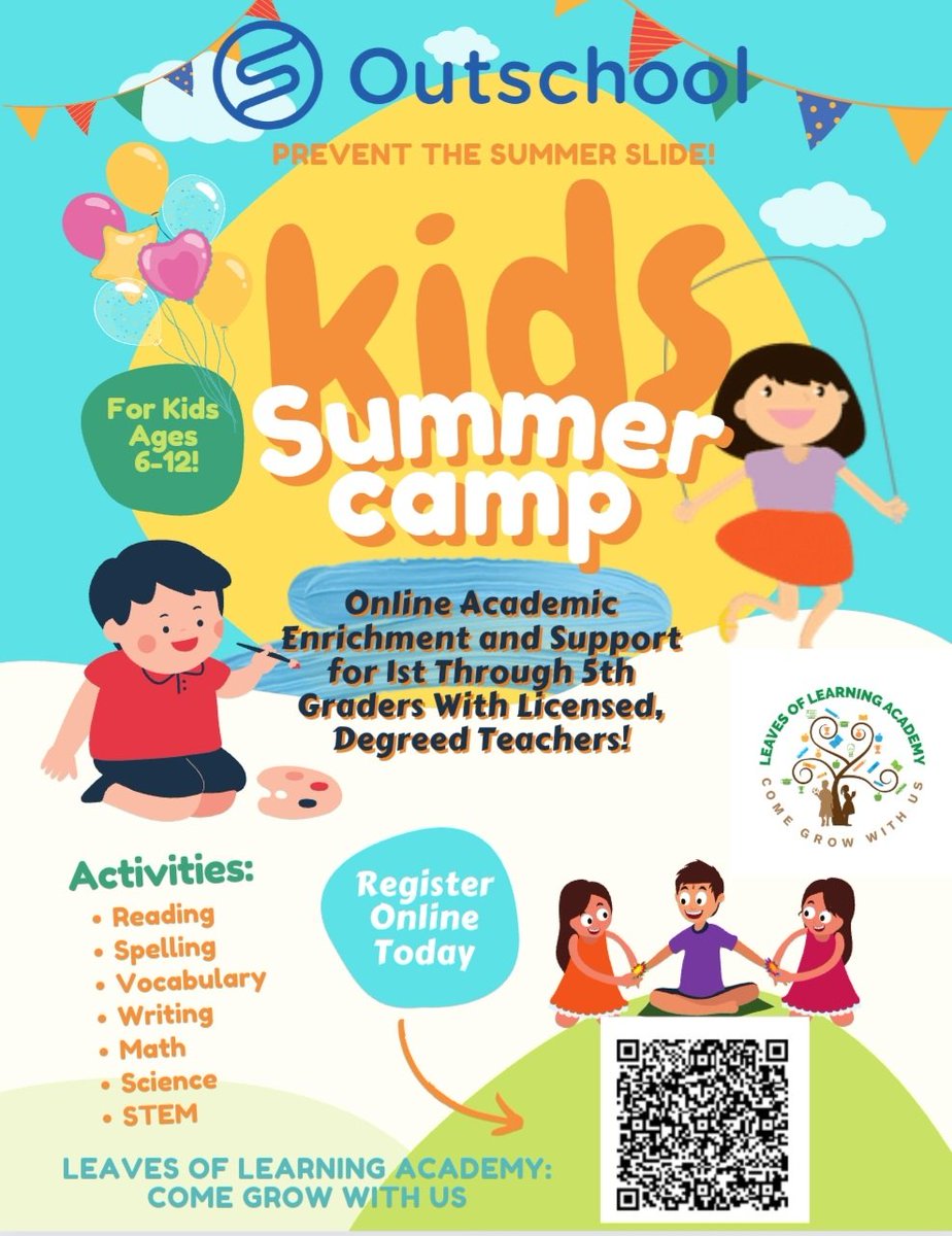 Prevent the Summer Slide! Prevent the Summer Slide this summer by joining Leaves of Learning Academy in one of our many summer camps for 1st through 5th graders!

Our Outschool profile:  outschool.com/teachers/Leave…