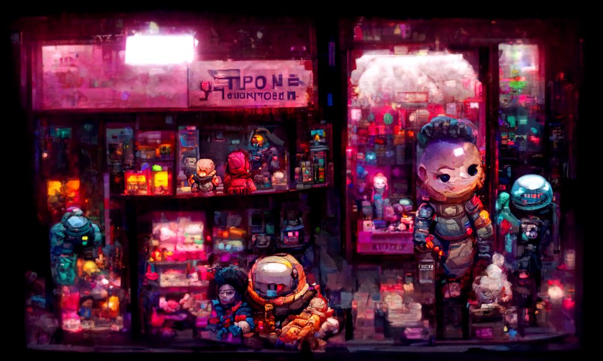 Toy Shop Window Displays. Circa 2122
#Cyberpunk #AIart #generativeart #discodiffusion