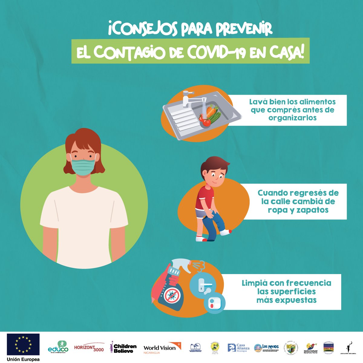 WorldVisionNic's tweet photo. 🏡 Poné en práctica estos consejos para evitar el contagio del COVID-19 dentro de tu hogar. ​#ComunidadesResilientes https://t.co/DJiW96KV6q