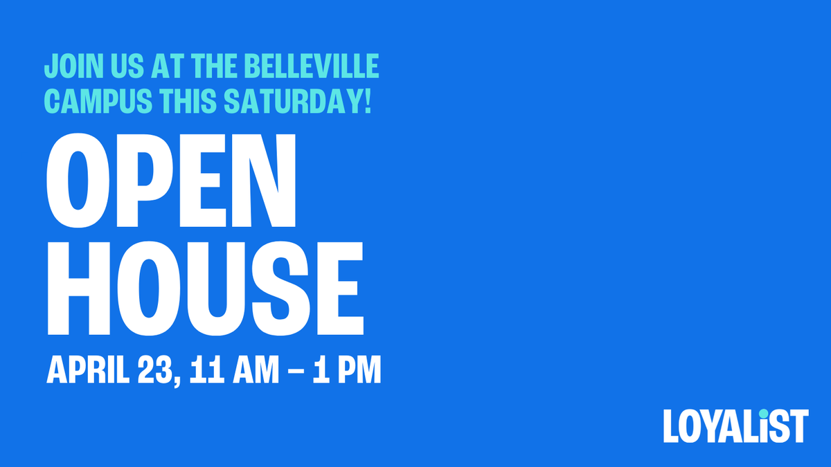 LoyalistCollege's tweet photo. Open House is only 2️⃣ days away! Join us at the Belleville campus this Sat., April 23 from 11 am – 1 pm to explore our programs, services and more! There's still time to pre-register for a chance to win great prizes, including a $1,000 tuition credit: https://t.co/vODL29TGwy https://t.co/TrBQkbrWEa