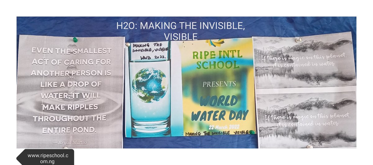 RipeSchool's tweet photo. Happy World Water Day 2022
"Making the invisible, visible"
Water is the source of Life
Leau ella suis de vie! 
#www.ripeschool.com.ng
#talentsofthetime
#schoolsinlagos
#happyworldwaterday2022
#makingtheinvisiblevisible
#groundwater
#surfacewater
#waterislife https://t.co/wtuwVm1UpO