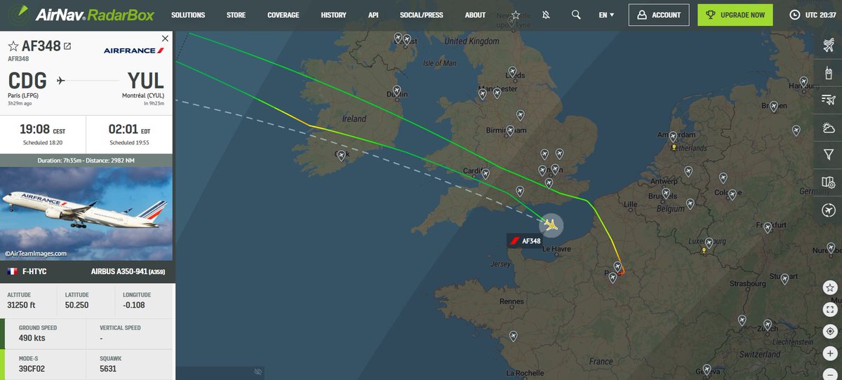 AirNavRadar's tweet photo. Air France #AF348 to Montreal has declared an emergency and is returning to Paris CDG https://t.co/540SvcrERr https://t.co/THRvkRFZUR